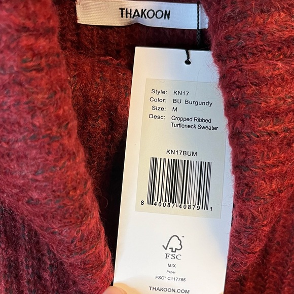 Thakoon Sweater Burgundy Red Cropped Ribbed Turtleneck Knit Sz M NWT - Picture 5 of 12